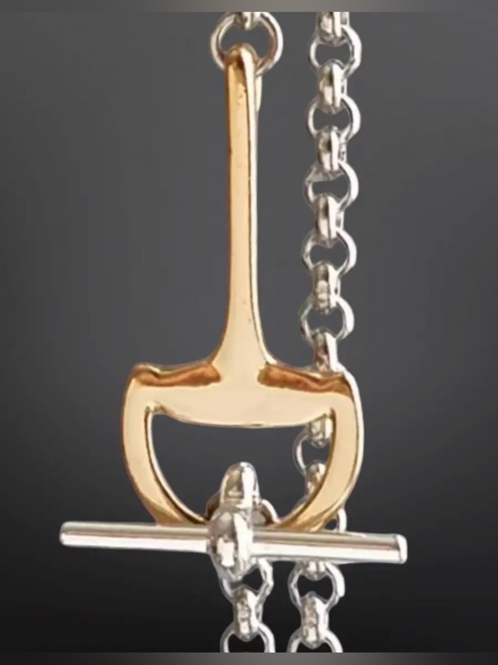 Mix Metal Horsebit Necklace, Gold and silver plated NWT - Picture 2 of 5